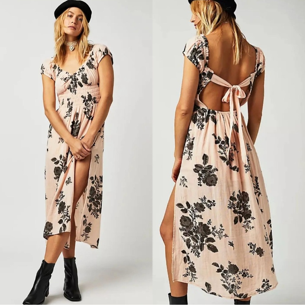 Free People Backless Floral Dress in Pink and Black